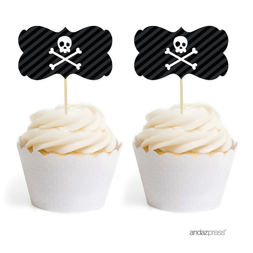 18PK Pirate Skull Crossbones Toppers Image