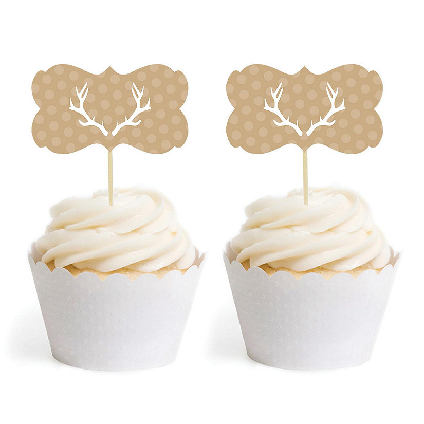 18PK Tan Deer Antlers Cupcake Toppers Image