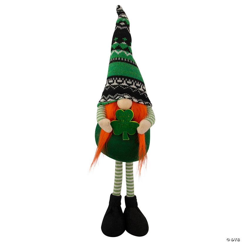 19" Green and Black Leprechaun Girl Gnome Standing St Patrick's Day Figure Image
