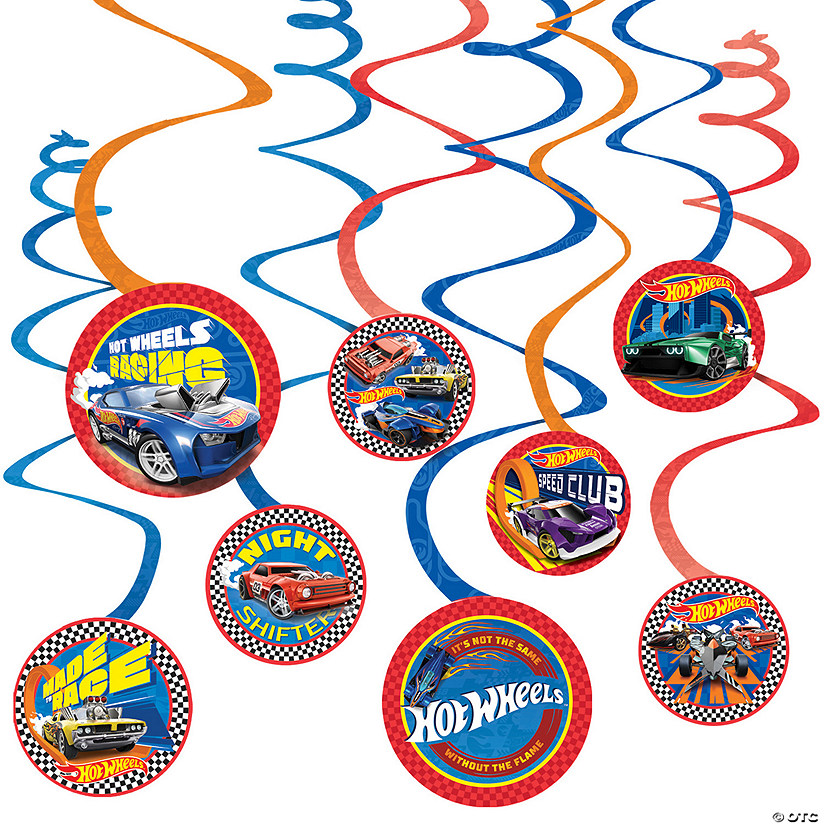 19" Hot Wheels&#8482; Party Hanging Paper Swirl Decorations - 12 Pc. Image