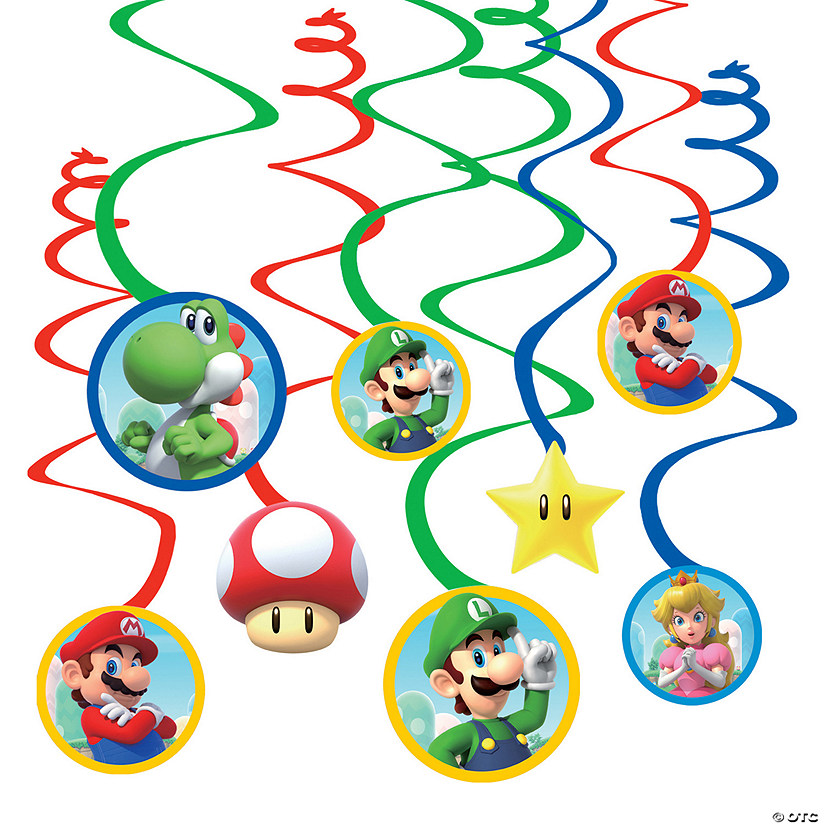 19" Super Mario&#8482; Hanging Swirl Decorations - 12 Pc. Image