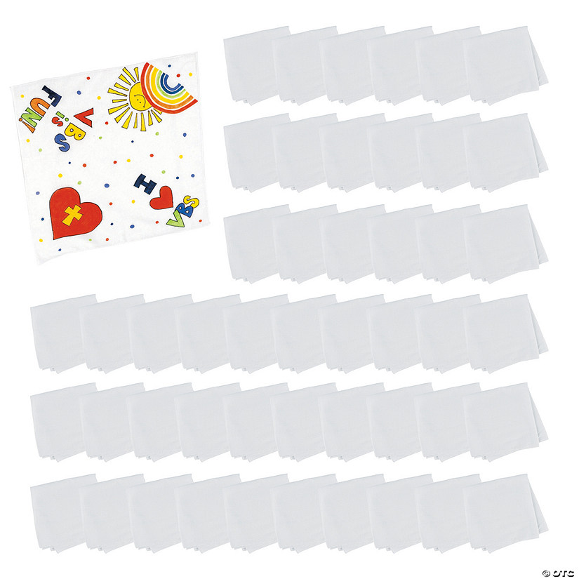 19" x 19" Bulk 48 Pc. DIY Craft White Polyester Bandanas Image