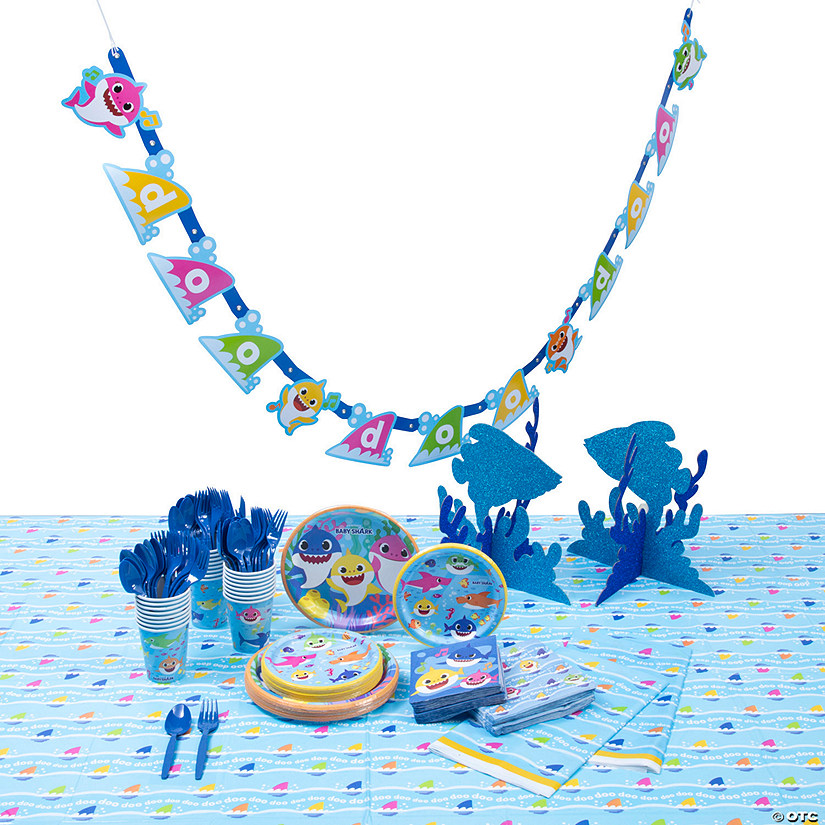 190 Pc. Baby Shark Tableware Kit for 24 Guests Image