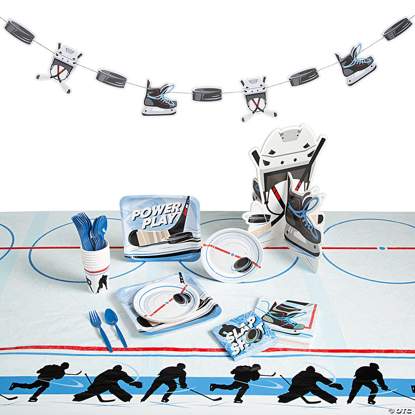 190 Pc. Hockey Party Deluxe Tableware Kit for 24 Guests Image