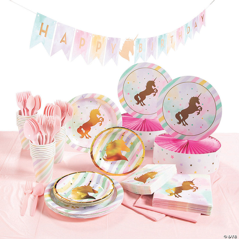 190 Pc. Sparkle Unicorn Tableware Kit for 24 Guests Image