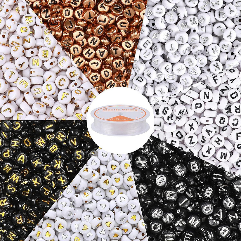 1900pcs 7 Colors Round Letter Beads, 4&amp;#215;7mm with Elastic String Image