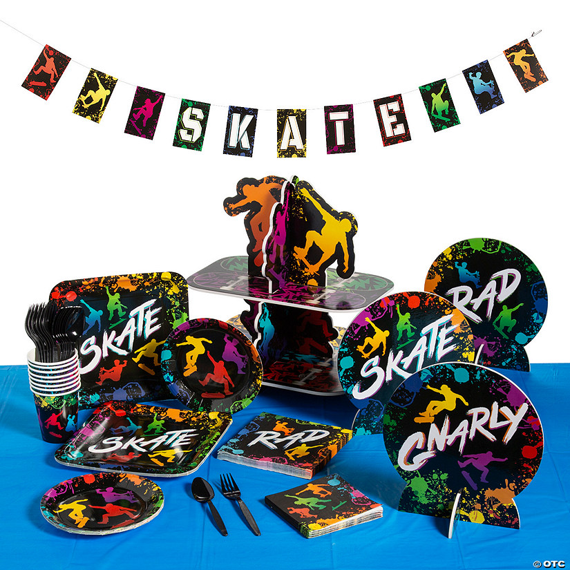 192 Pc. Skateboard Party Deluxe Disposable Tableware Kit for 24 Guests Image
