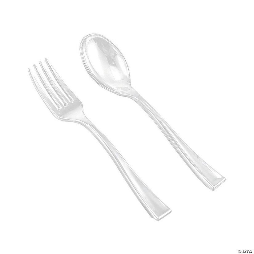 1920 Pc. Clear Disposable Plastic Mini Flatware Set - Dessert Spoons and Dessert Forks (960 Guests) Image