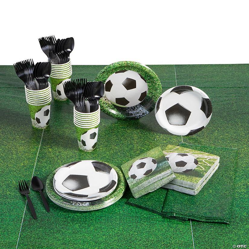 195 Pc. Sports Fanatic Soccer Party Tableware Kit for 24 Guests Image