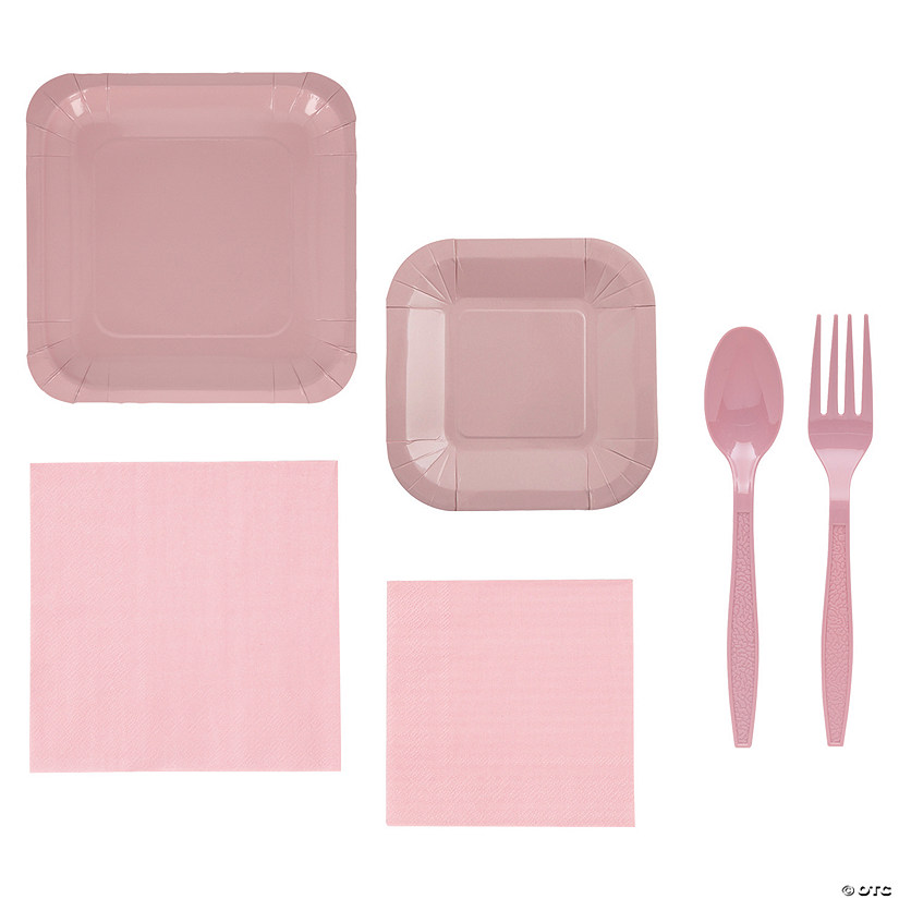 196 Pc. Dusty Rose Square Disposable Tableware Kit for 24 Guests Image