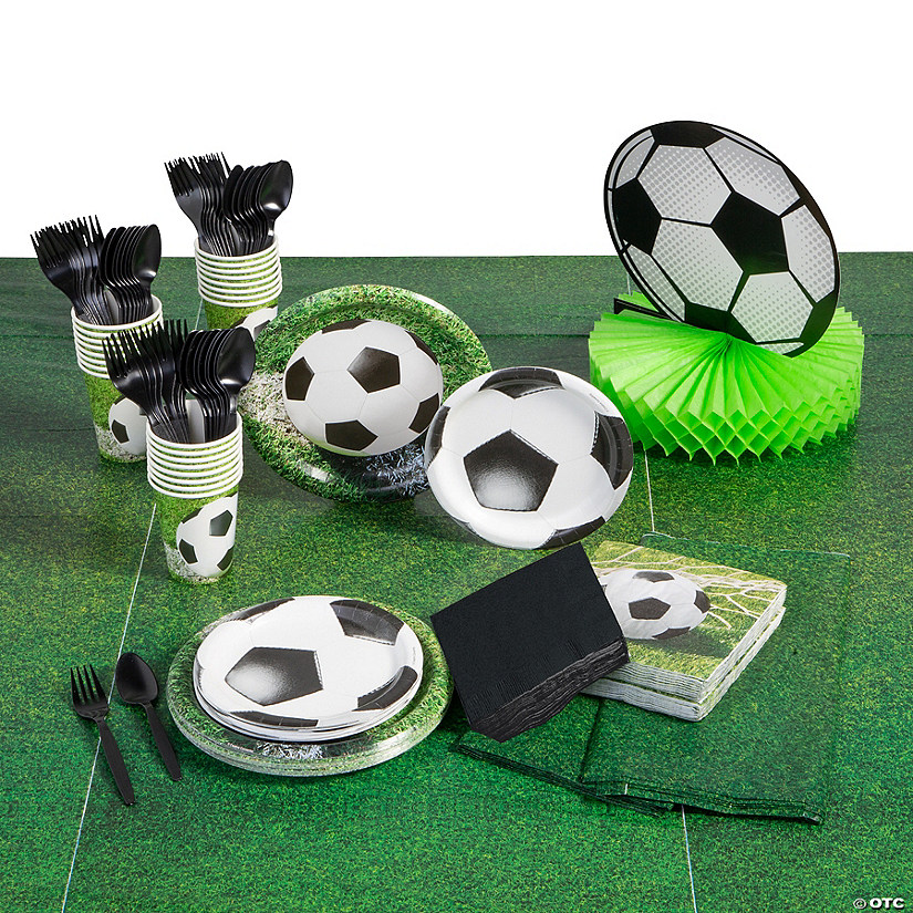 196 Pc. Sports Fanatic Soccer Party Deluxe Tableware Kit for 24 Guests Image