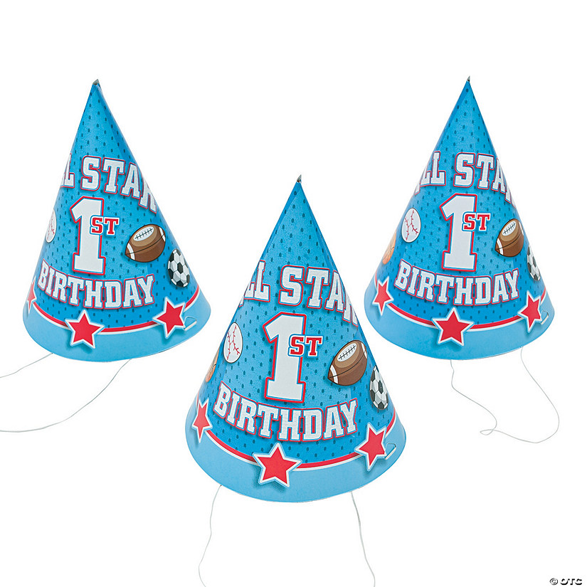 &#8220;1st Birthday All Star&#8221; Cone Hats - 12 Pc. Image