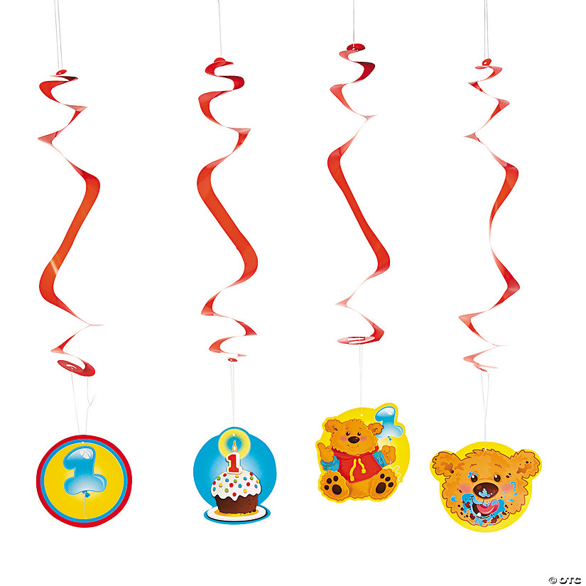 1st Birthday Bear Hanging Swirl Decorations - 12 Pc. Image