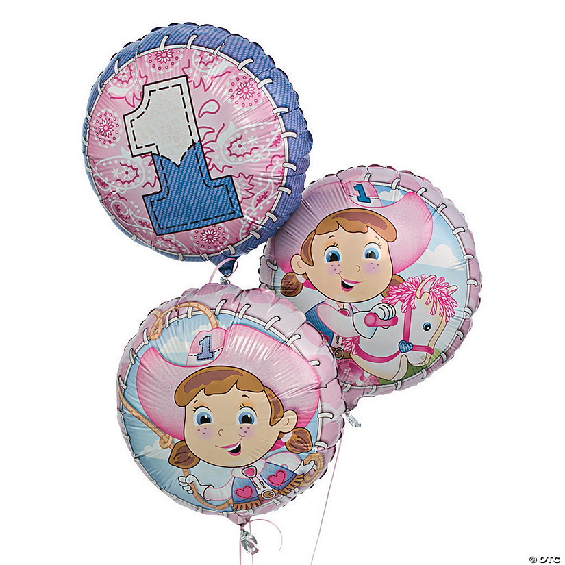 1st Birthday Cowgirl 18" Mylar Balloons - 3 Pc. Image