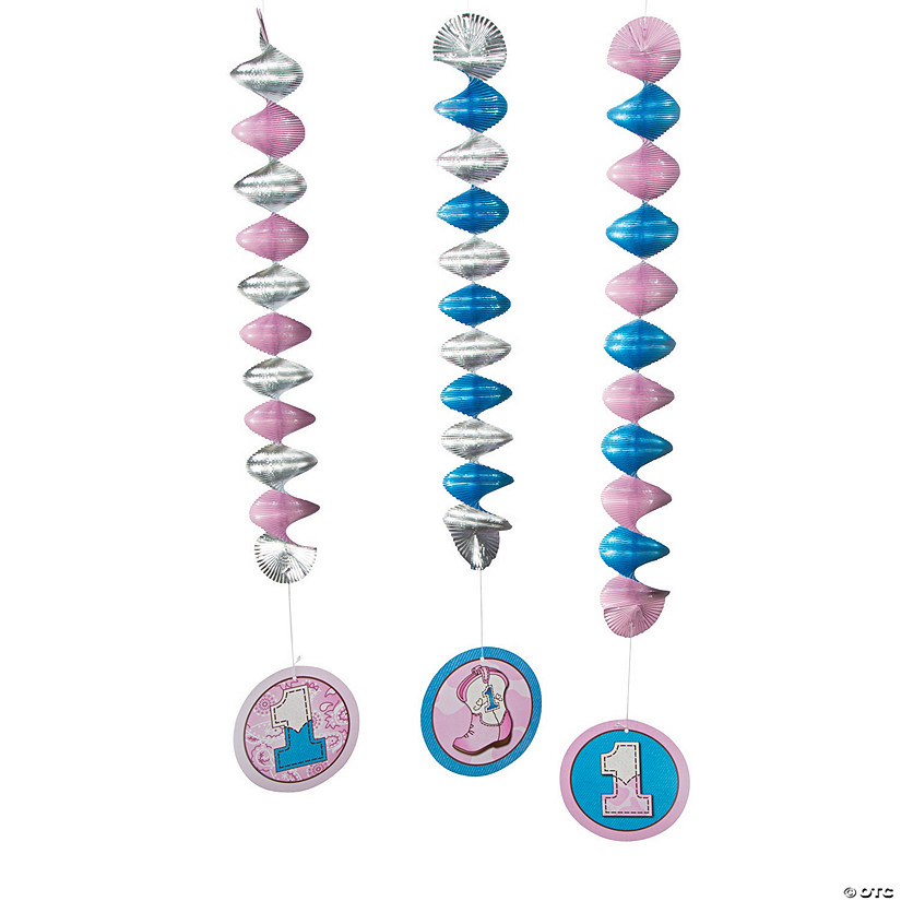 1st Birthday Cowgirl Hanging Spiral Decorations - 12 Pc. Image