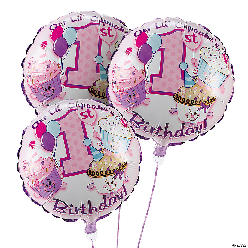 1st Birthday Cupcake Sprinkles 18" Mylar Balloon Set - 3 Pc. Image