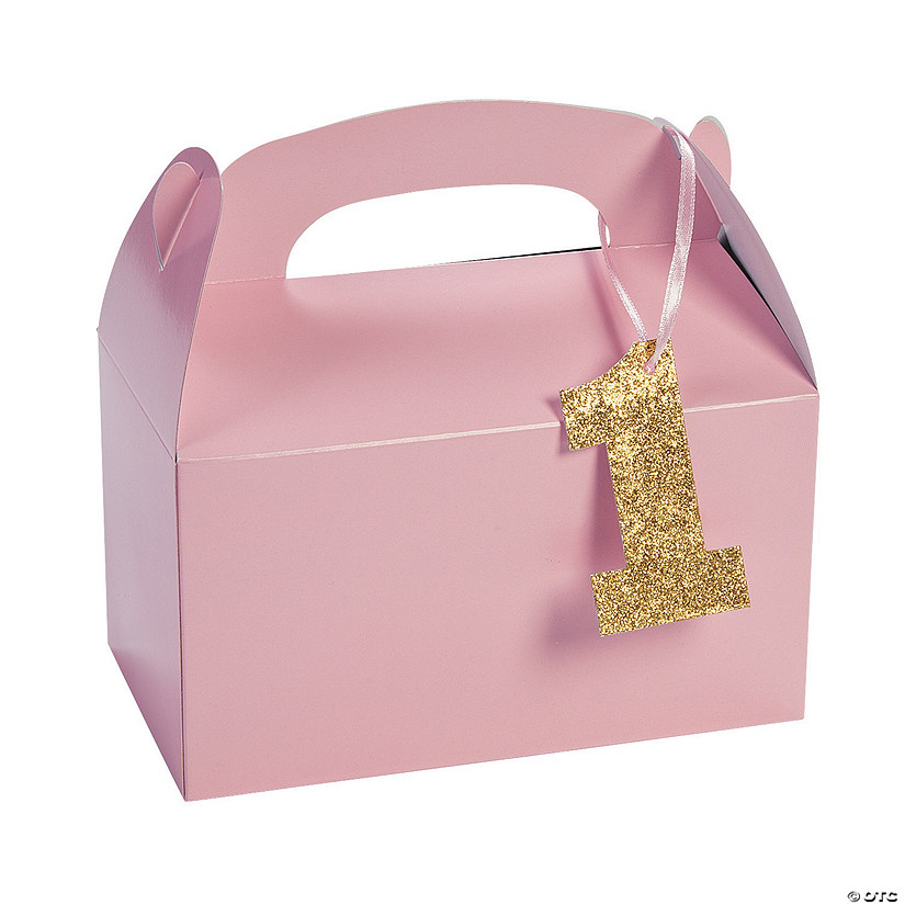 1st Birthday Light Pink Birthday Favor Boxes with Tag - 12 Pc. Image