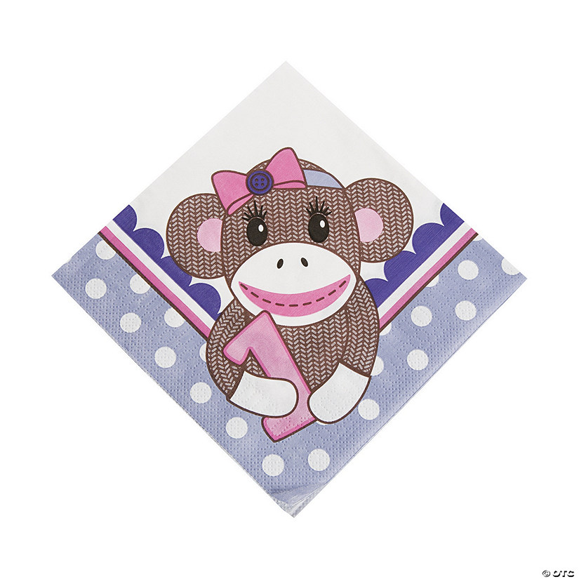 1st Birthday Miss Sock Monkey Luncheon Napkins - 16 Pc. Image