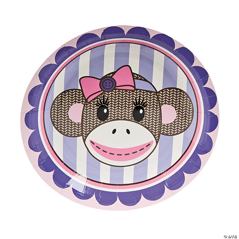 1st Birthday Miss Sock Monkey Paper Dessert Plates - 8 Ct. Image