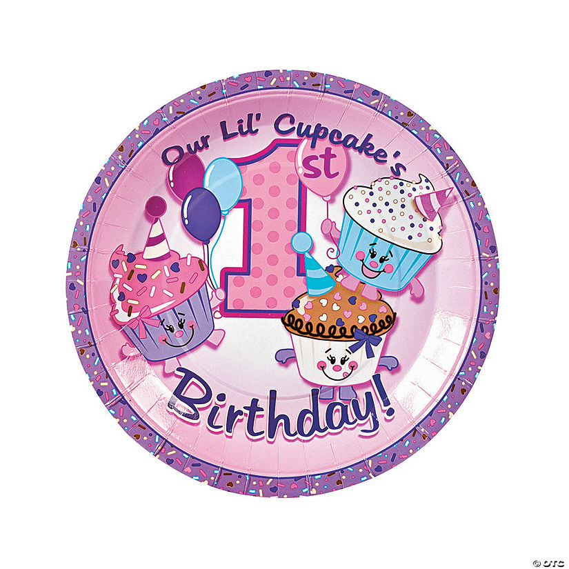 1st Birthday Party Cupcake Paper Dinner Plates - 8 Ct. Image