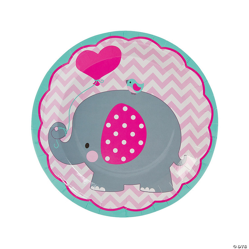 1st Birthday Pink Elephant Paper Dinner Plates - 8 Ct. Image