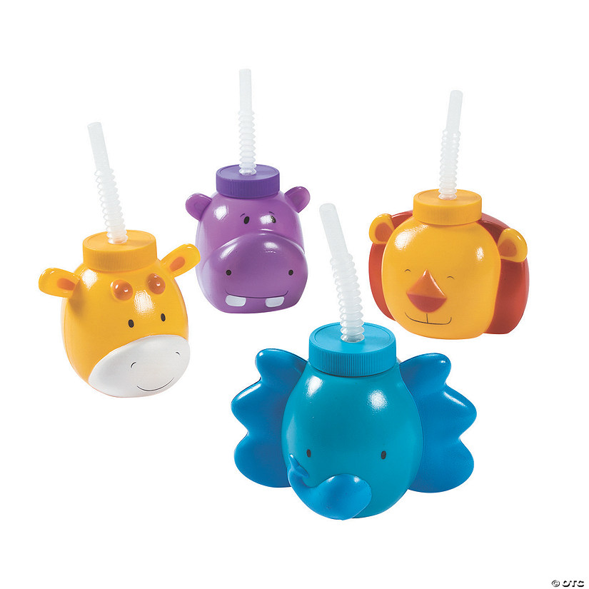 1st Birthday Zoo Party Molded Plastic Cups with Straws Image