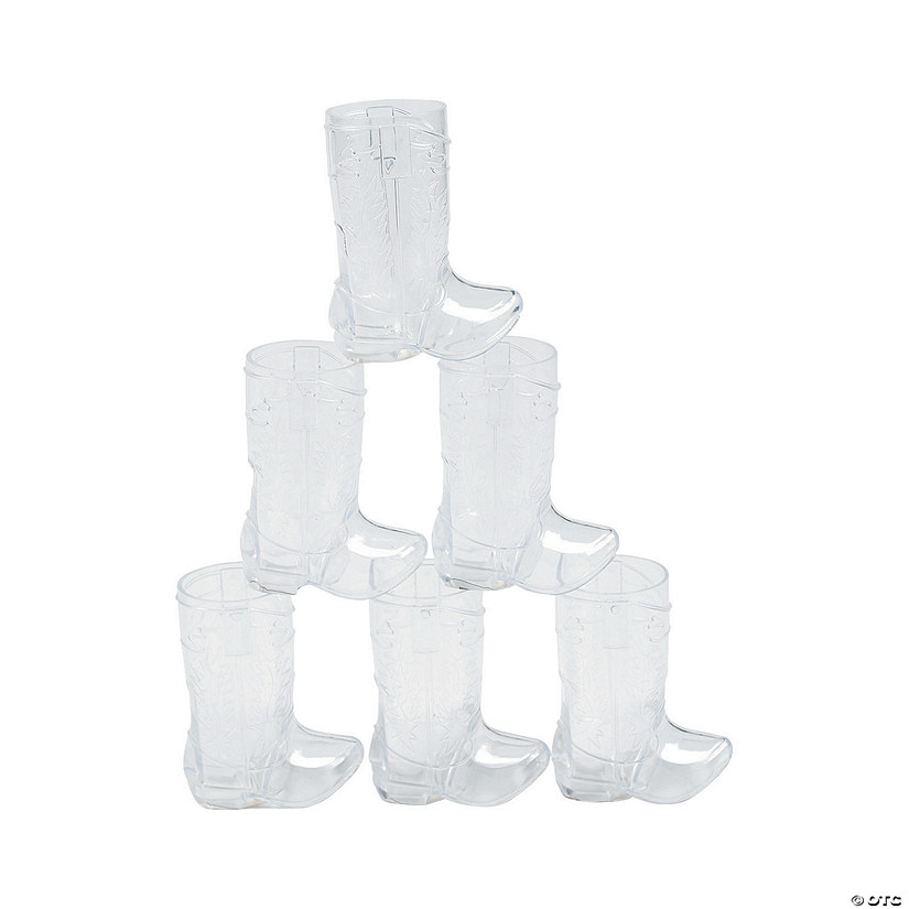 2 1/2&quot; 1 oz. Mini Boot BPA-Free Clear Plastic Glasses - 12 Ct. Image