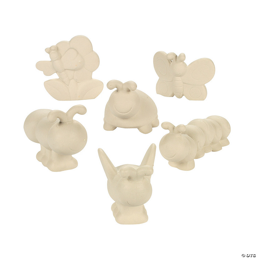 2 1/2" - 3 1/2" DIY White Ceramic Happy Garden Bugs - 12 Pc. Image