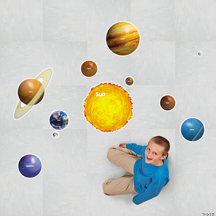 2 1/2" - 34" Solar System Sun, Planets & Moons Vinyl Floor Clings - 12 Pc. Image