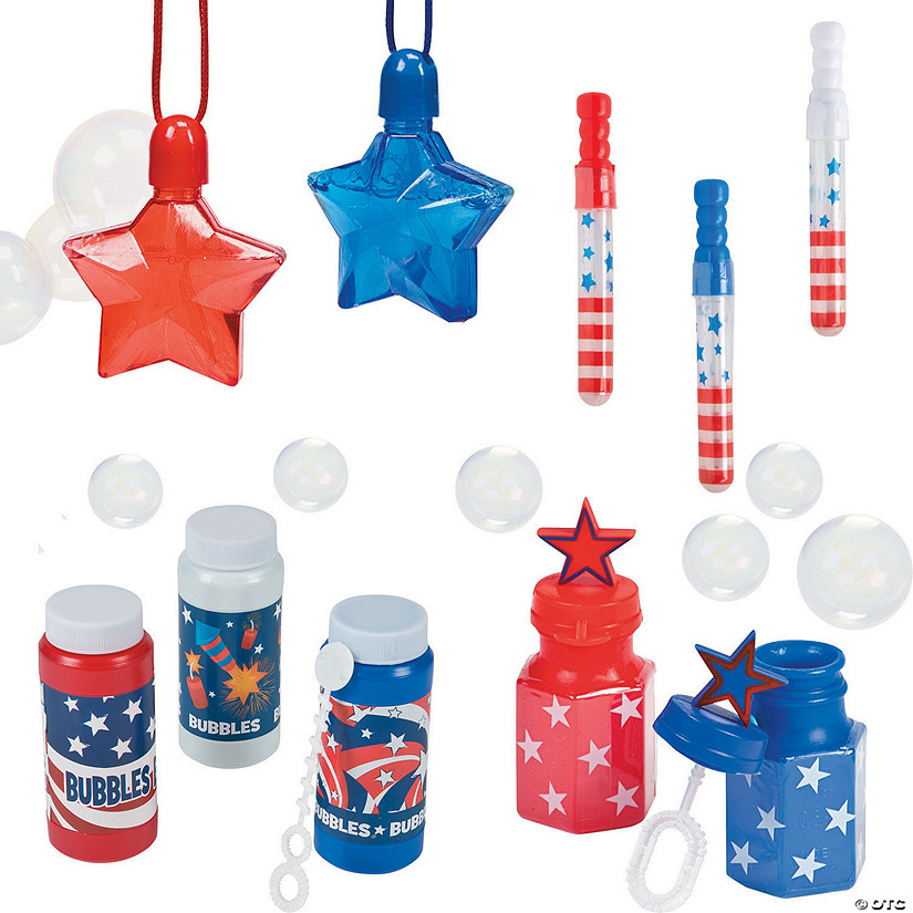 2 1/2" - 7" Bulk 84 Pc. Patriotic Plastic Bubble Bottle Assortment Kit Image