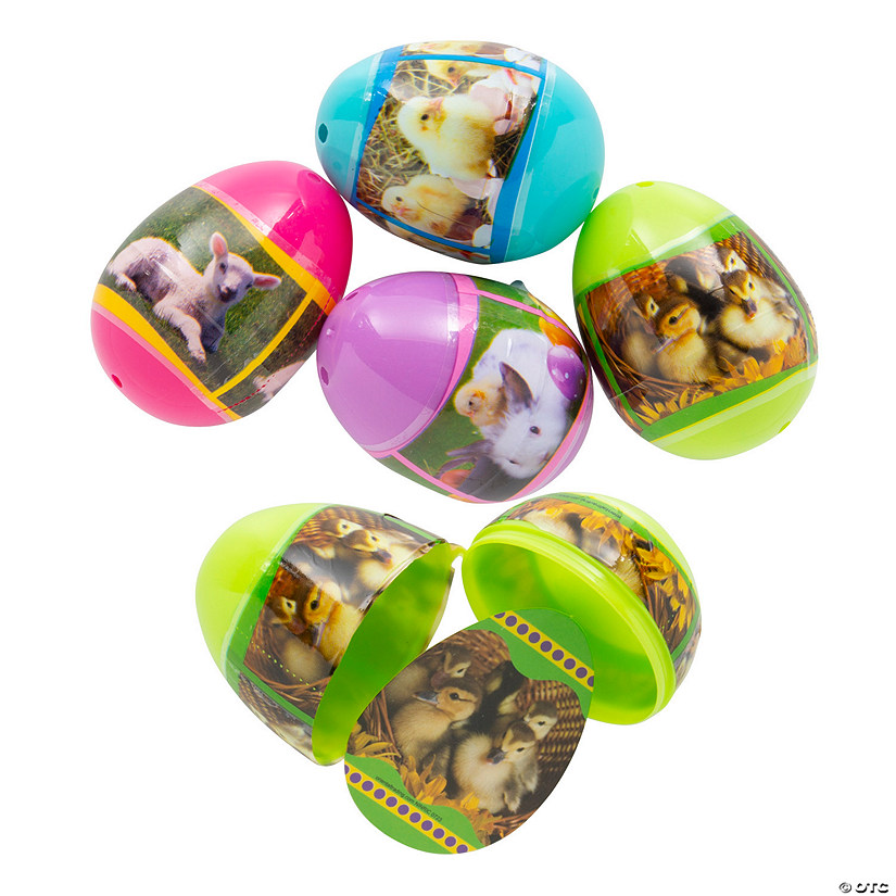 2 1/2" Baby Animal Sticker-Filled Plastic Easter Eggs - 24 Pc. Image