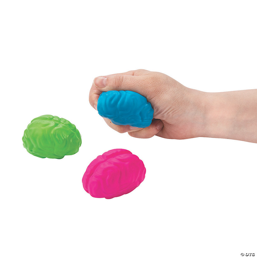 2 1/2" Brain Bright Green, Blue & Pink Foam Stress Toys - 12 Pc. Image