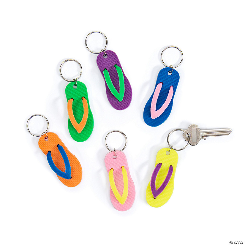 2 1/2&quot; Bright Color Flip Flop Plastic Keychains - 12 Pc. Image