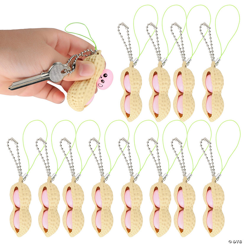 2 1/2" Brown Peanut-Shaped Plastic Fidget Keychains - 12 Pc.  Image
