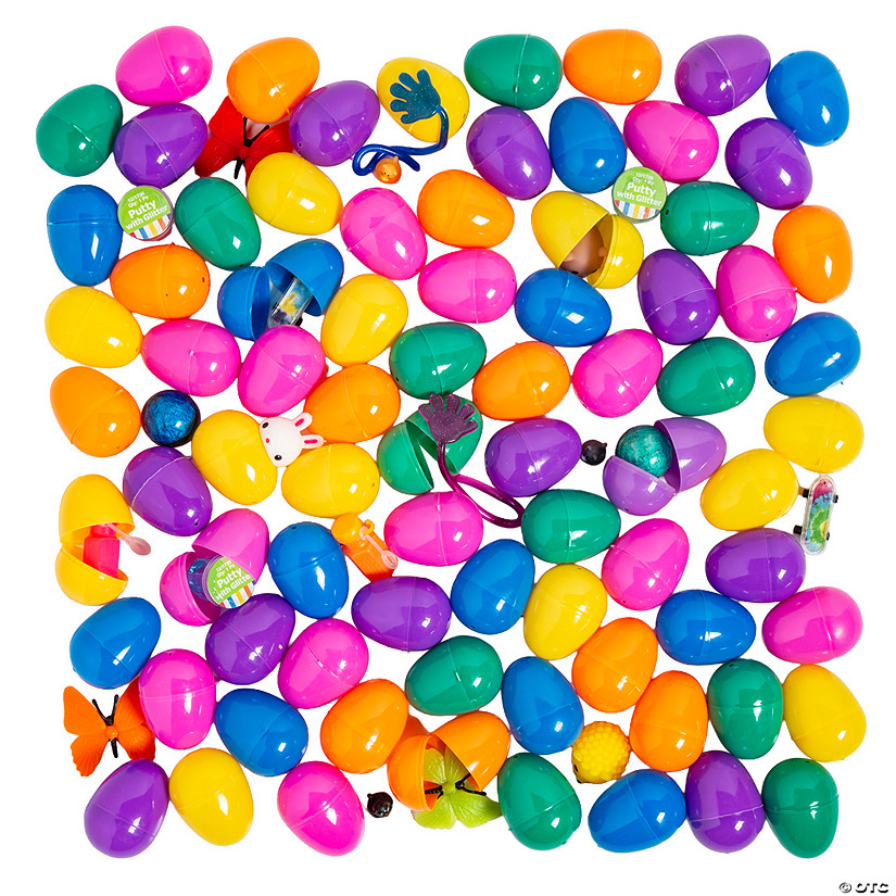 2 1/2" Bulk 100 Pc. Bright Color Toy-Filled Plastic Easter Eggs Image