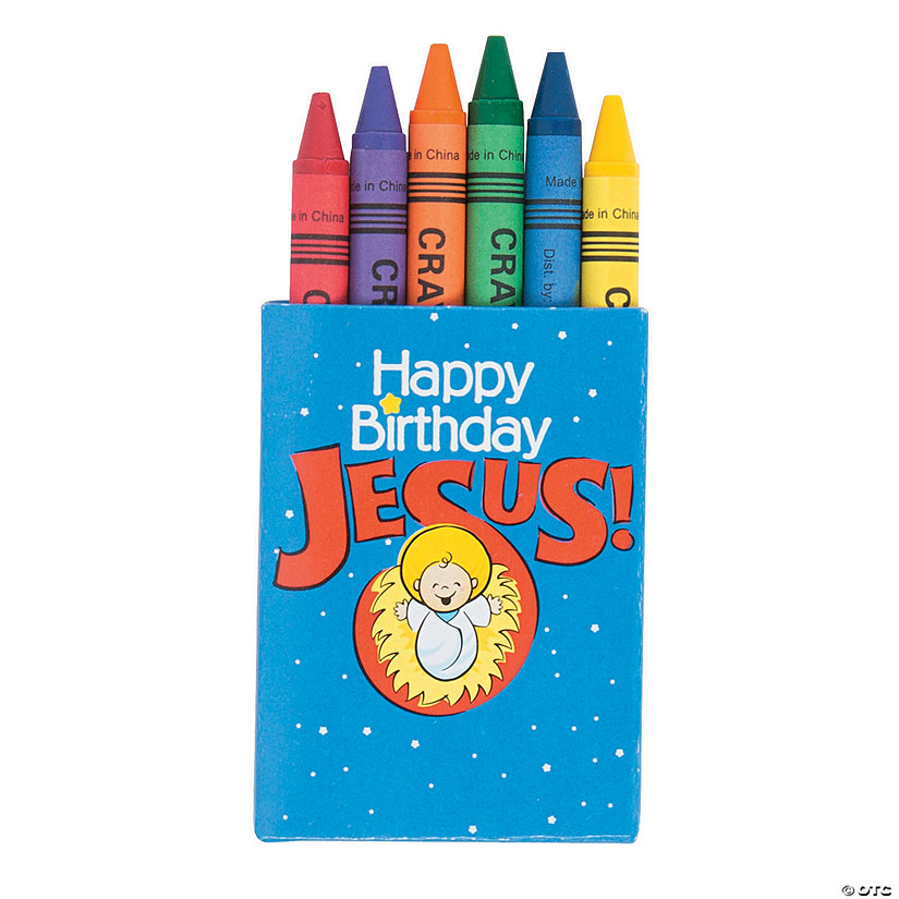 2 1/2" Bulk 48 Boxes Happy Birthday Jesus Classic Pointed Crayons - 6 Colors Per Box Image