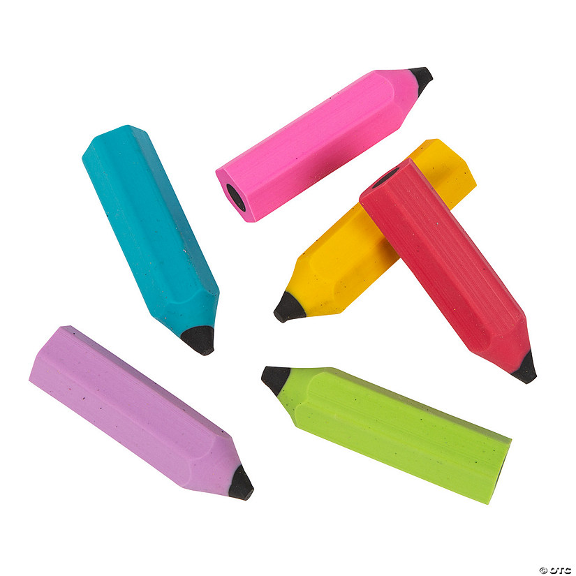 2 1/2" Bulk 48 Pc. Pencil-Shaped Bright Solid Color Rubber Erasers Image