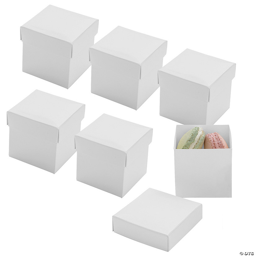 2 1/2" Bulk 48 Pc. White Square Disposable Paper Macaron Boxes with Lid Image