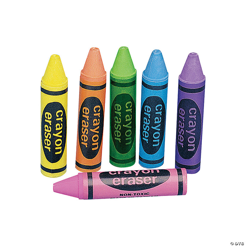 2 1/2" Bulk 72 Pc. Crayon-Shaped Solid Color Rubber Erasers Image