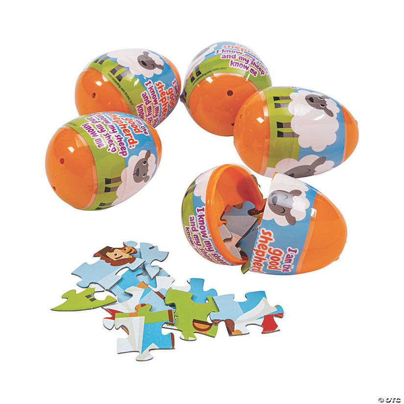 2 1/2" Bulk 72 Pc. Religious Puzzle-Filled Plastic Easter Eggs Image