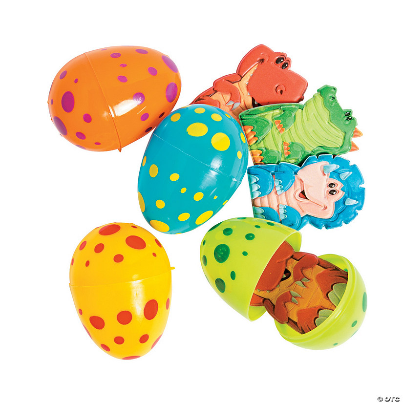 2 1/2" Dino Finger Puppet ToyFilled Plastic Easter Eggs 12 Pc.
