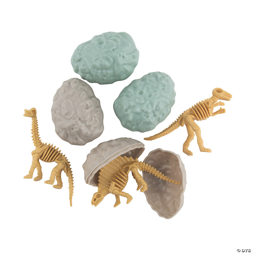 2 1/2" Dinosaur Fossil Toy-Filled Plastic Easter Eggs - 12 Pc. Image