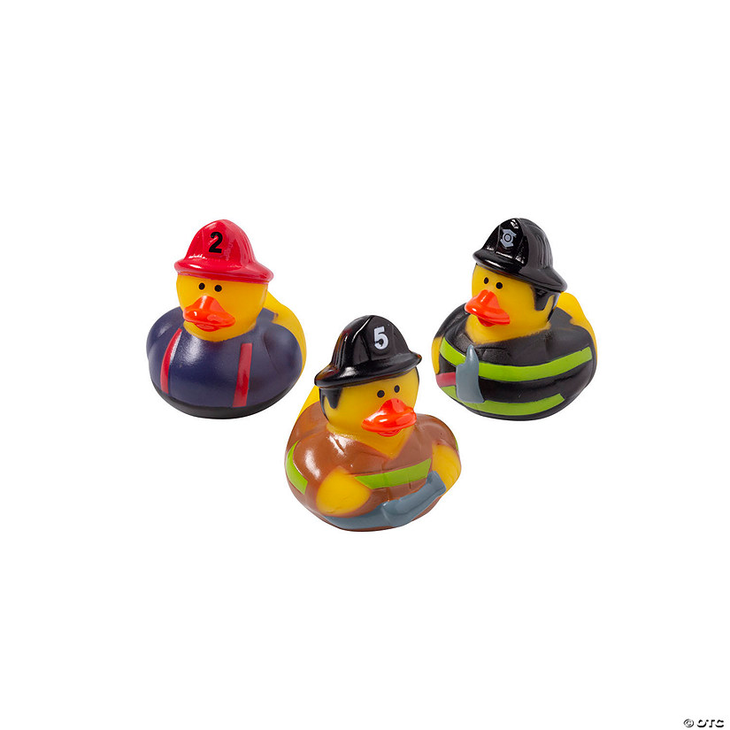2 1/2" Firefighter Brown, Black & Blue Rubber Ducks - 12 Pc. Image