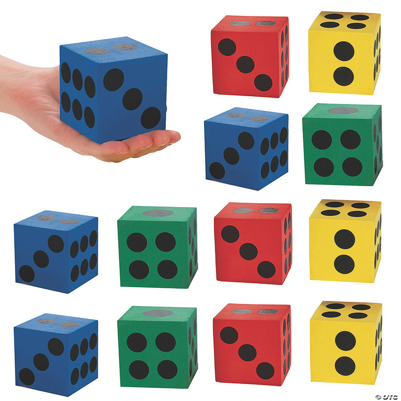 2 1/2&quot; Foam Primary Colors Jumbo Playing Dice Sets - 12 Pc. Image