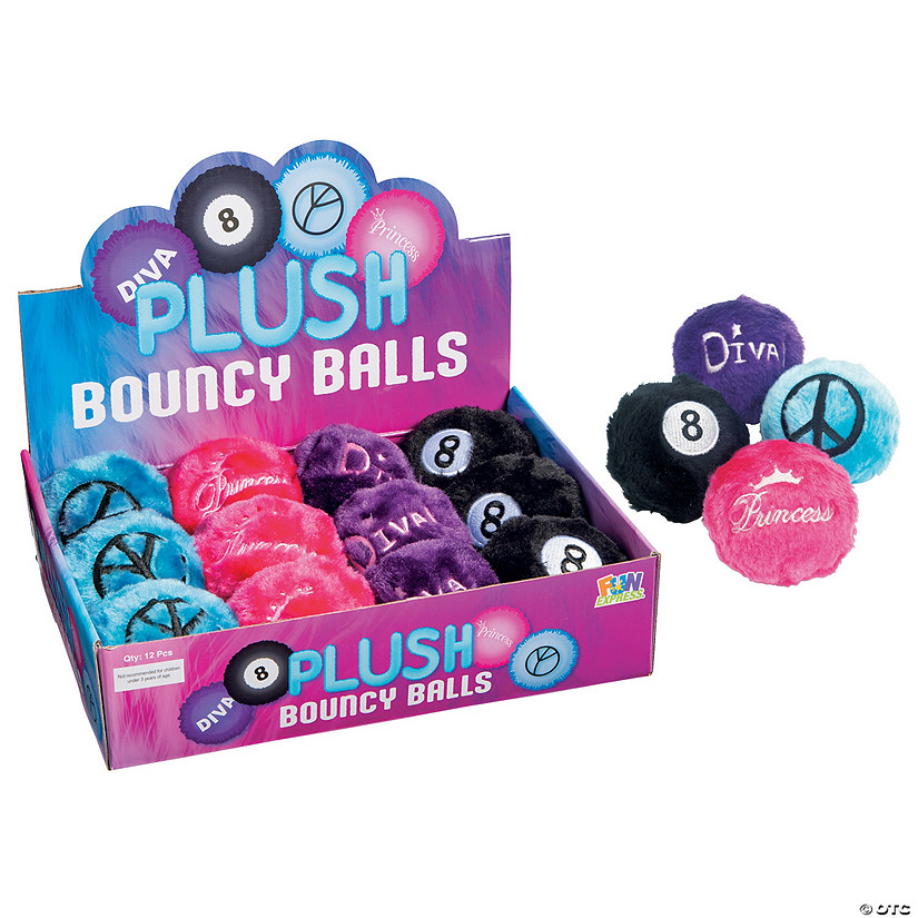 2 1/2" Fuzzy Stuffed Bouncy Balls 12 Pc.