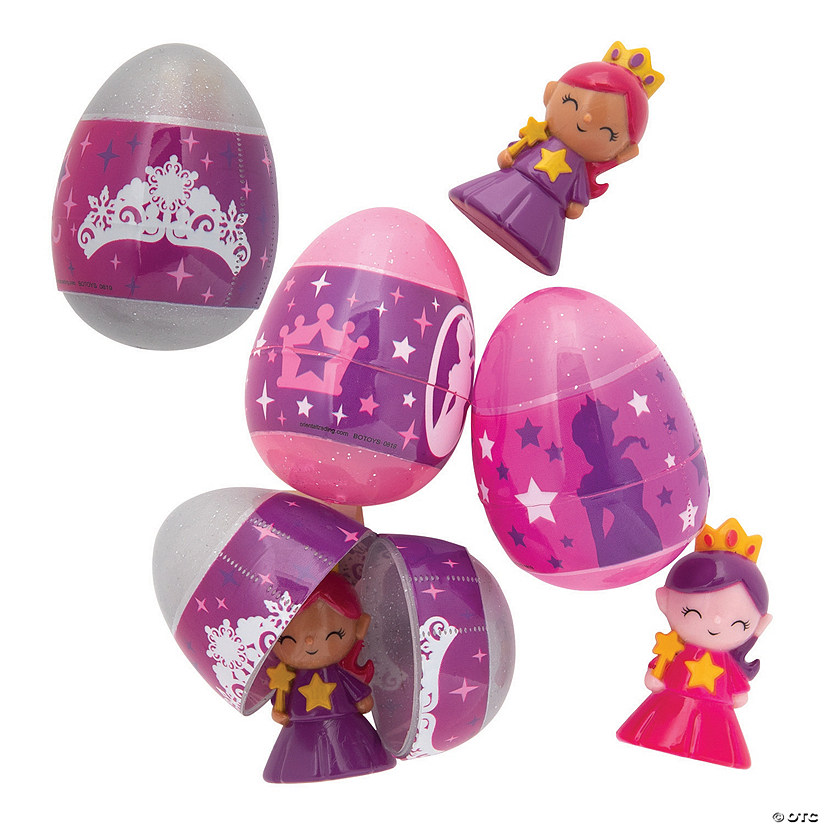 2 1/2" Glitzy Princess Toy-Filled Plastic Easter Eggs - 12 Pc. Image