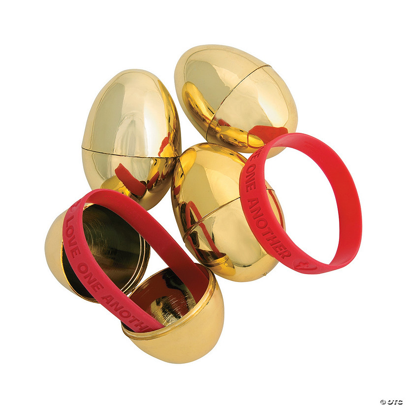 2 1/2" Golden Religious Bracelet-Filled Plastic Easter Eggs - 12Pc. Image