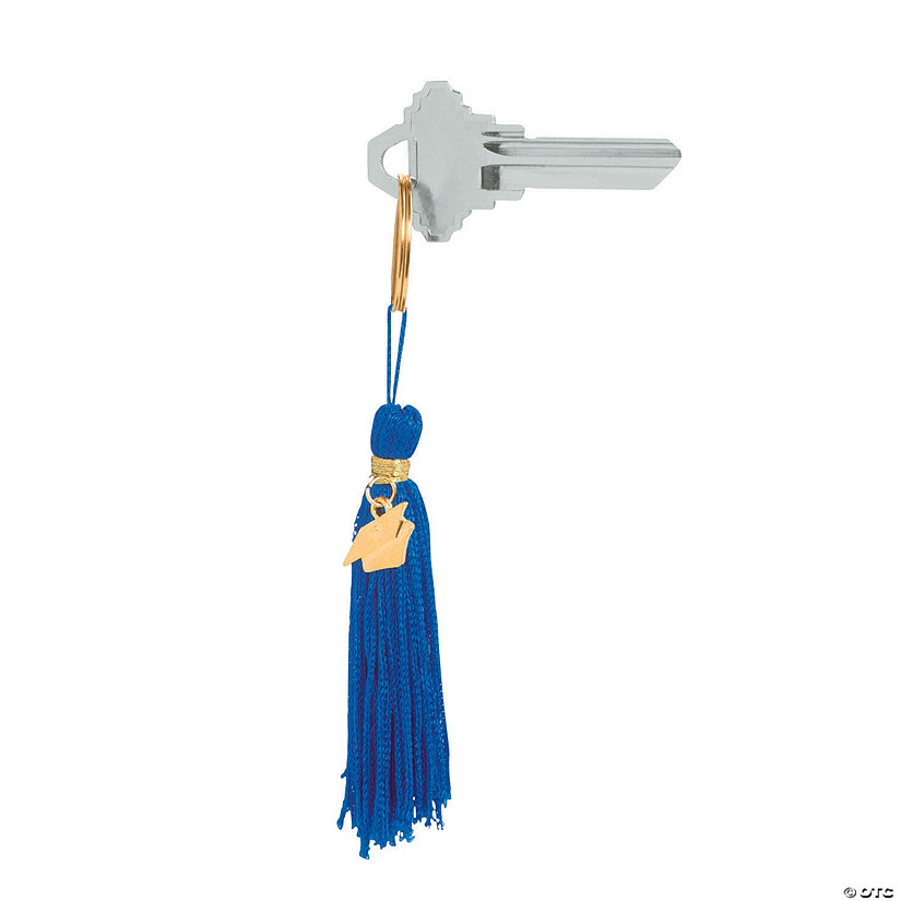 2 1/2" Graduation Blue Tassel Nylon Keychains with Hat Charm - 12 Pc. Image