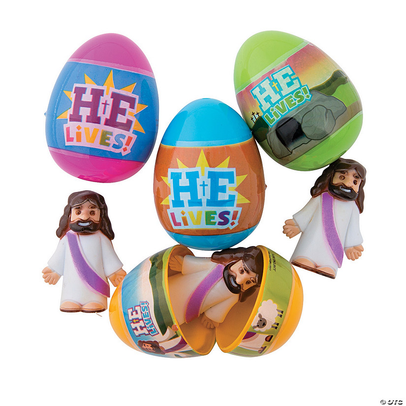 2 1/2" He Lives Toy-Filled Plastic Easter Eggs - 12 Pc. Image
