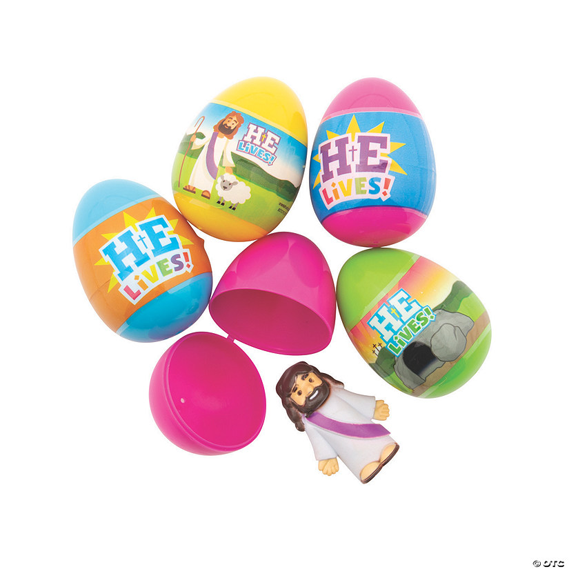 2 1/2" He Lives Toy-Filled Plastic Easter Eggs - 48 Pc. Image